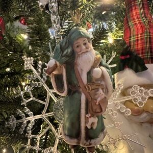 Bisque Vintage Green Santa Claus Ornament